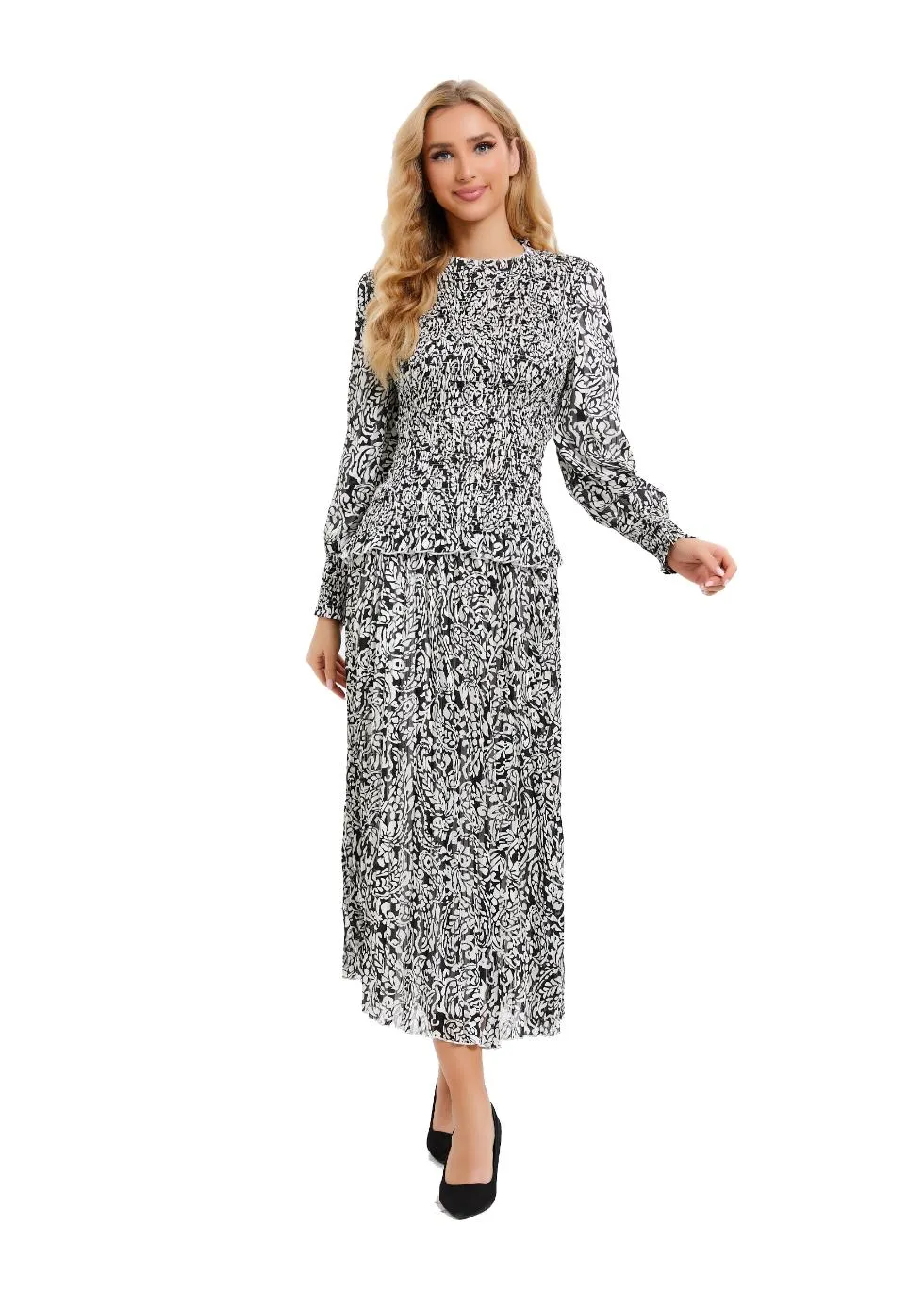 Paisley Monochrome Midi Two Piece Set