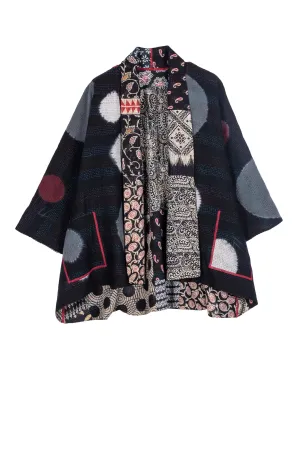 PATCH & CIRCLE PRINT KANTHA KIMONO JKT - pc2004-blk -