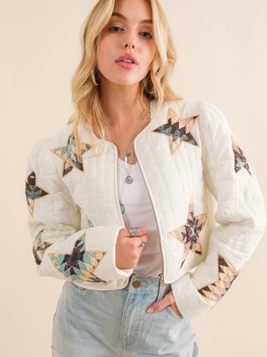 Patchwork Quilted Star Western Bomber Jacket