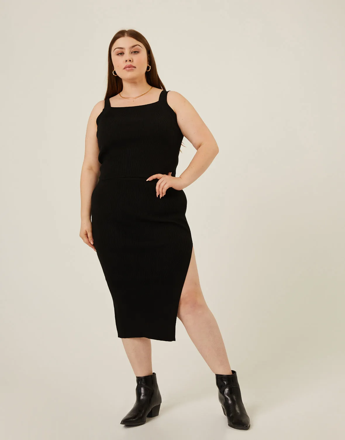 Plus Size Rib Knit Midi Skirt