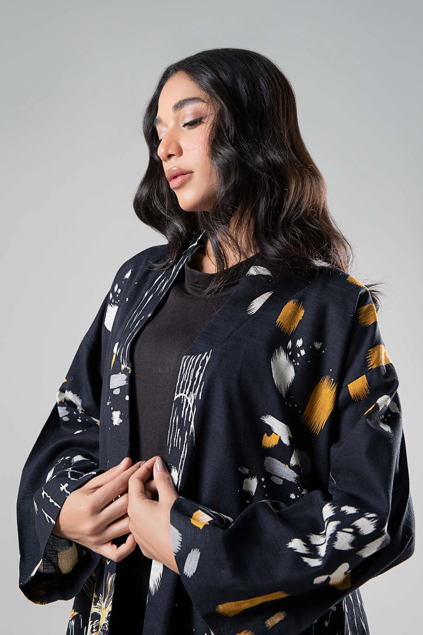 Printed Khaddar Kimono Jacket | MB-WS24-27