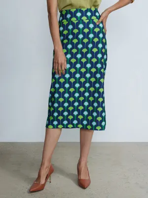 Printed Side Slit Slim Midi Skirt