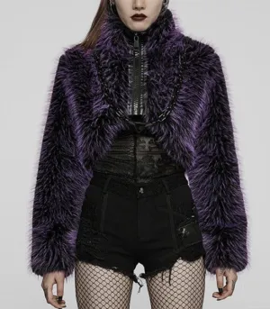 Purple Faux Vegan Wool Coat w/ Large Zipper and Chain Detail