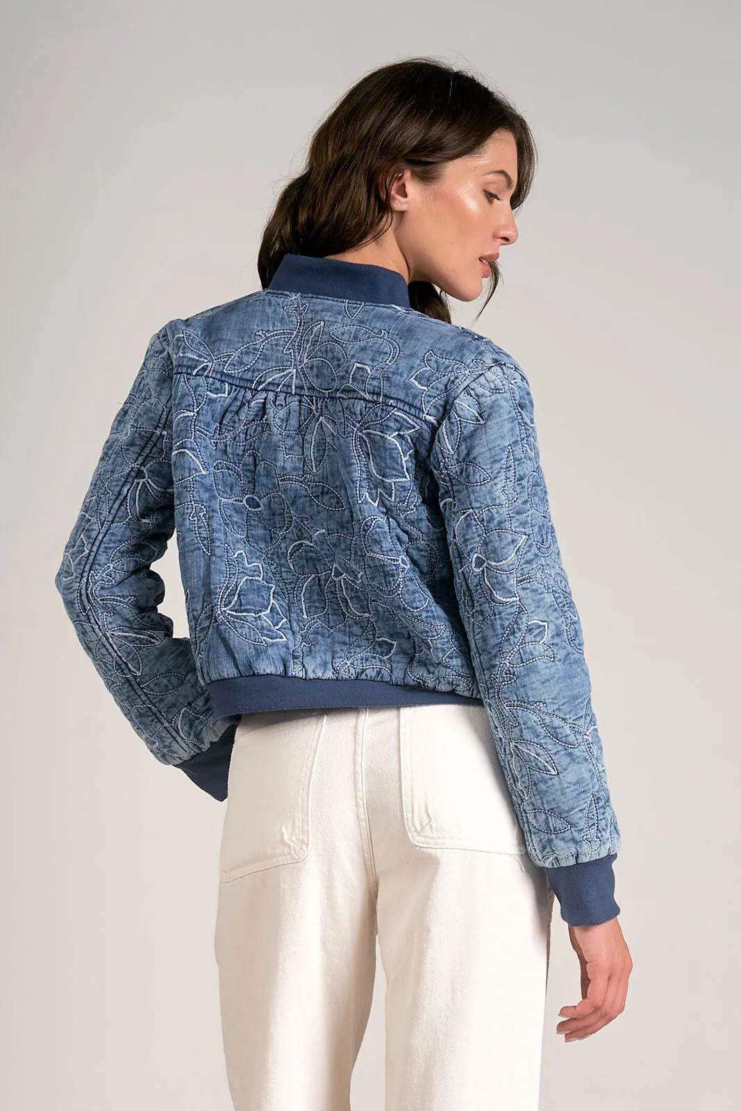 Quilted Bomber Jacket- Navy