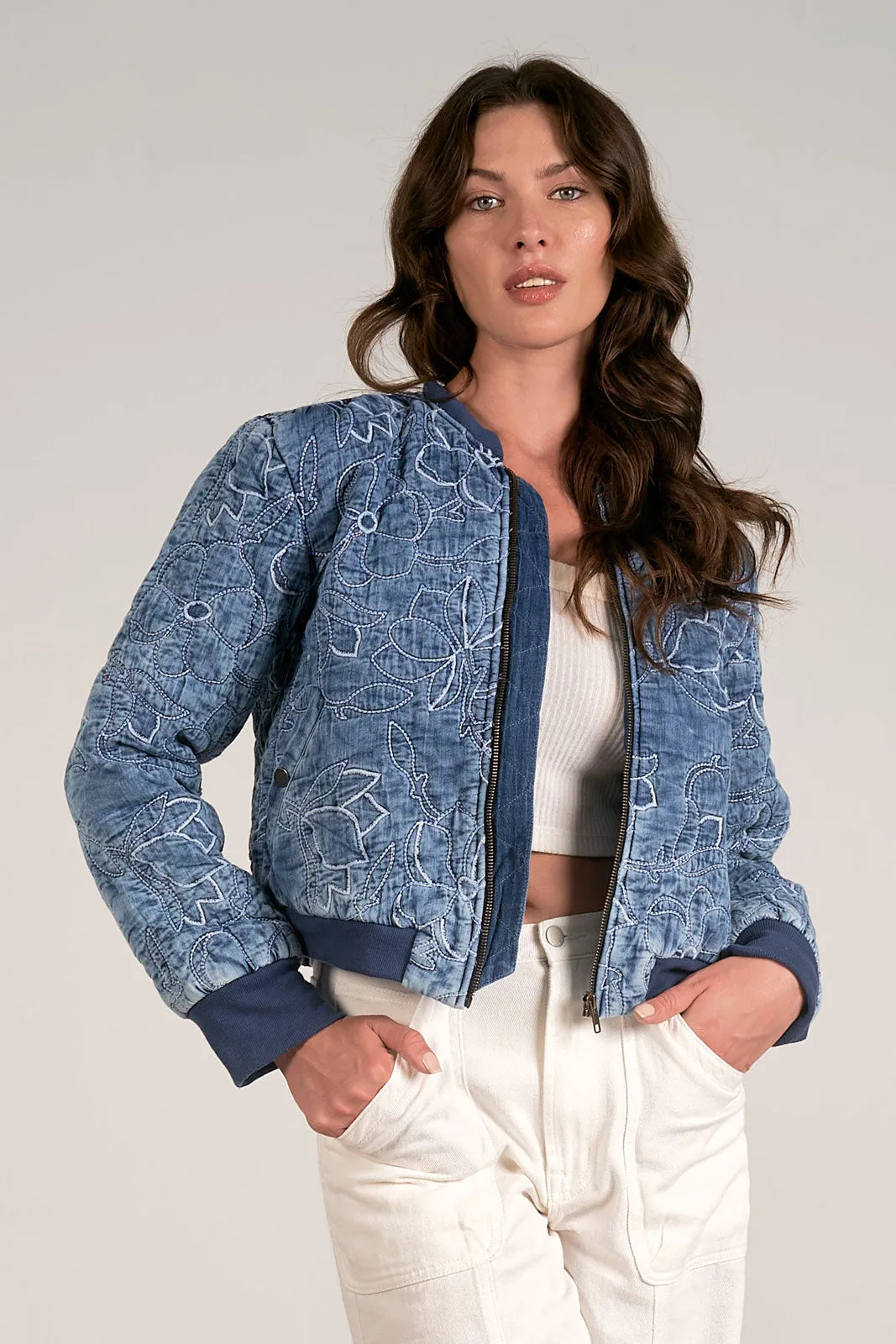 Quilted Bomber Jacket- Navy