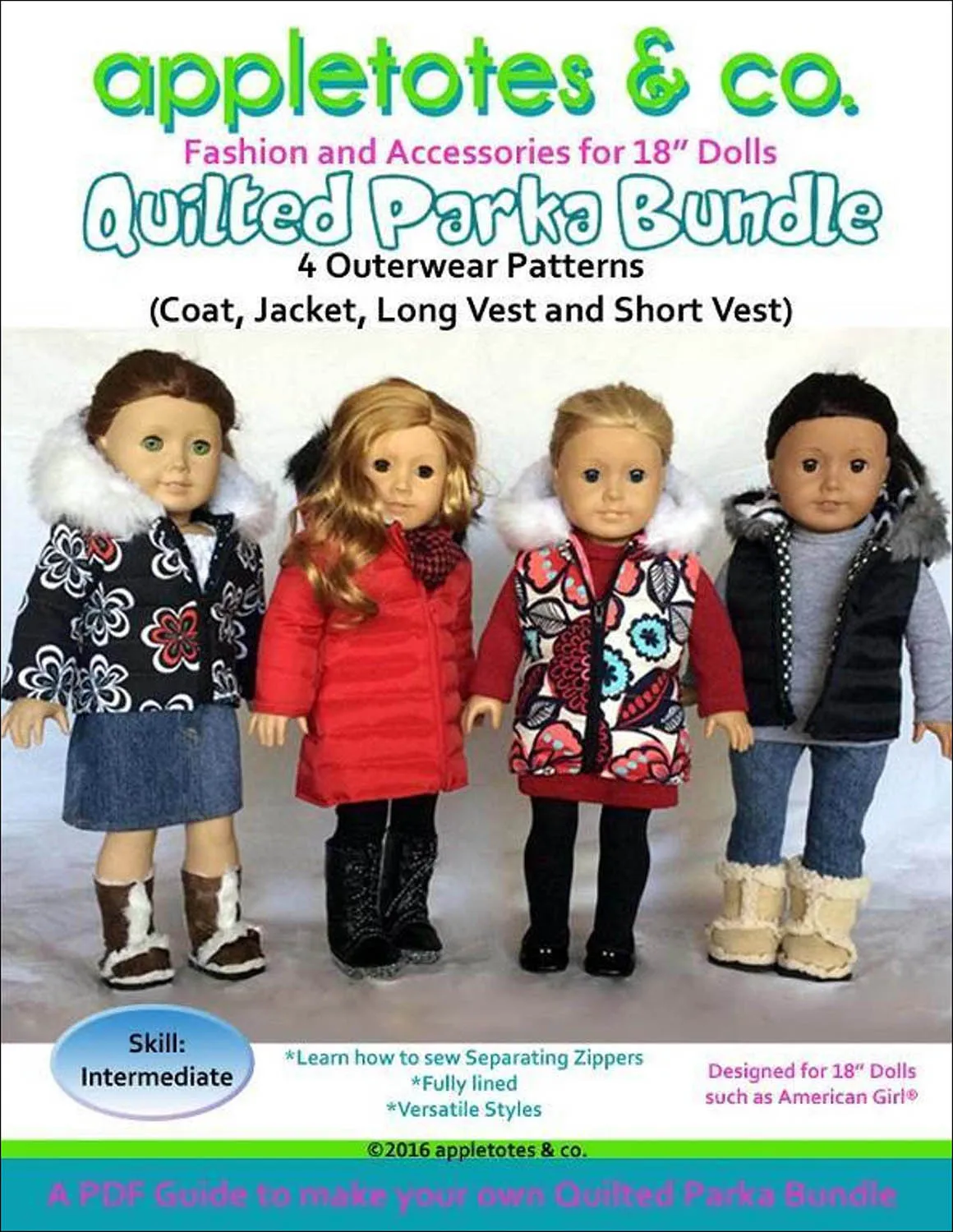 Quilted Parka Bundle Sewing Pattern for 18 Inch Dolls