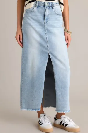 Radiant Rhythm Light Wash Denim Midi Skirt