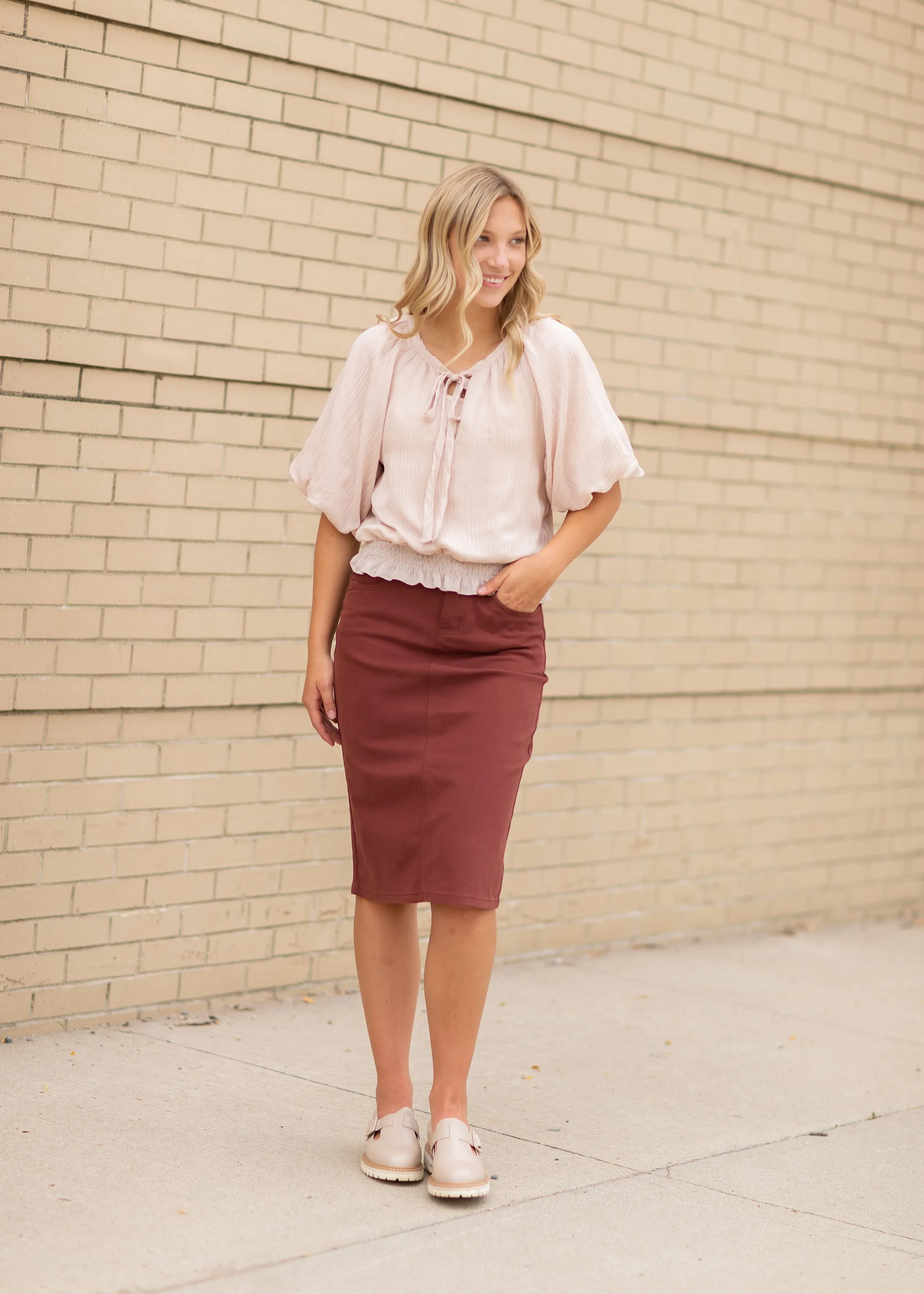 Remi Rosewood Denim Midi Skirt - FINAL SALE