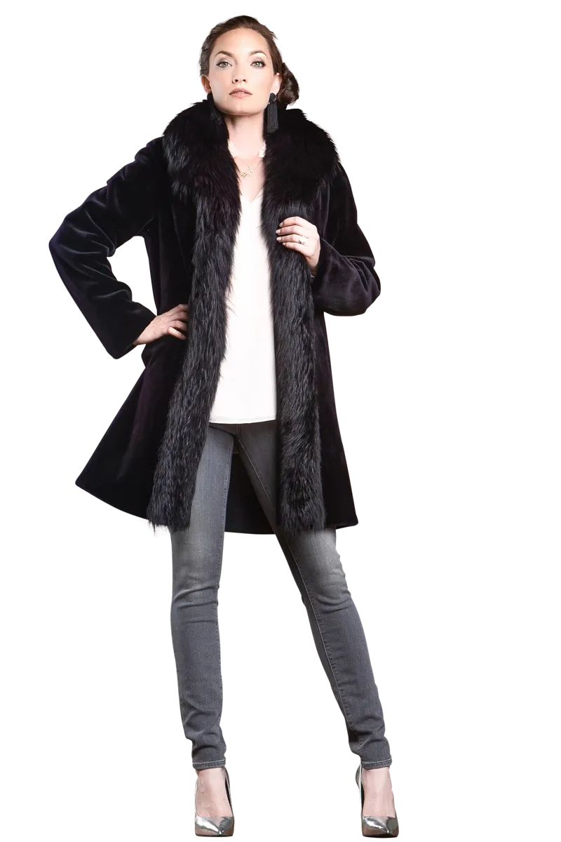 Reversible Fitted Sheared Mid Length Mink and Fox Fur Coat