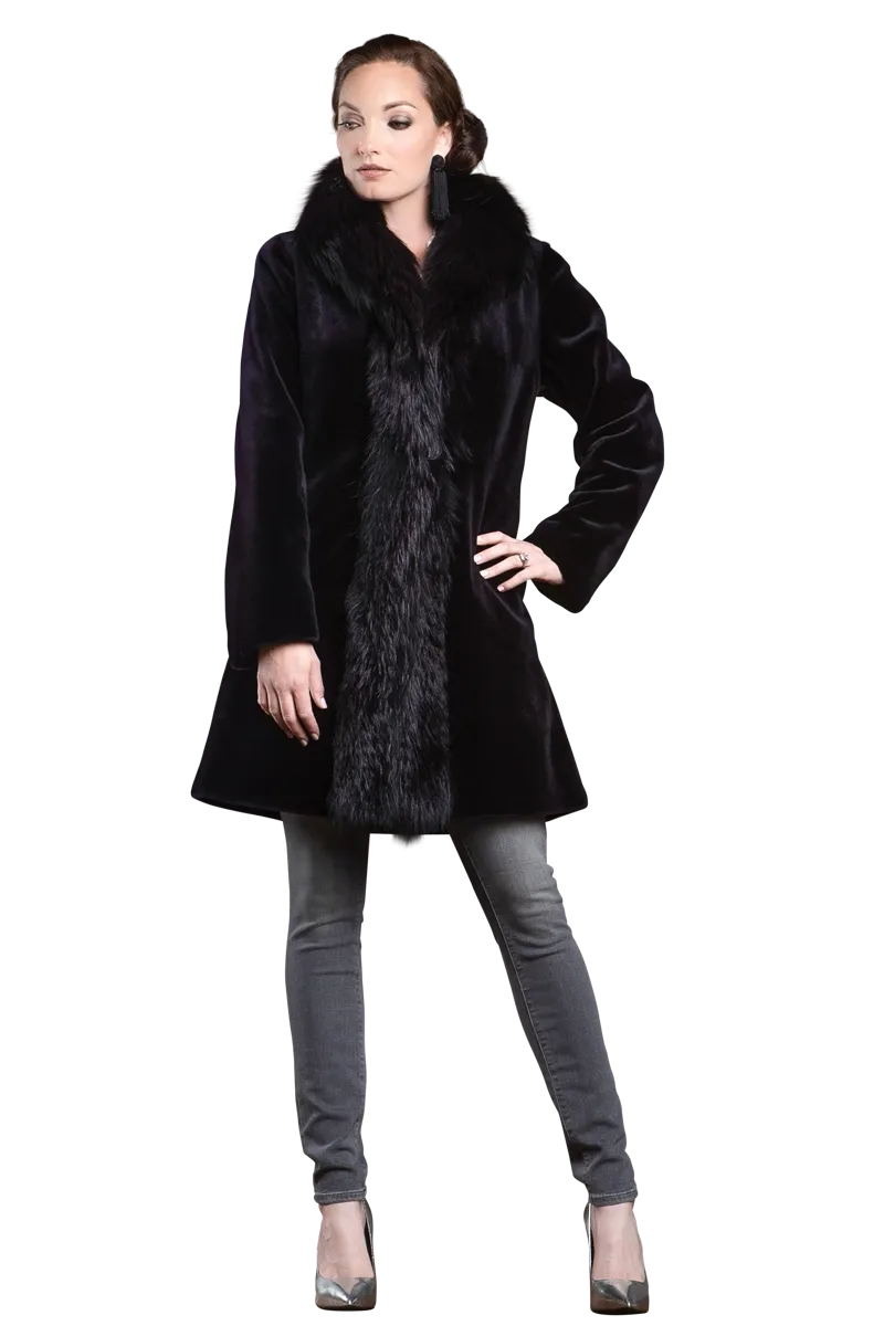 Reversible Fitted Sheared Mid Length Mink and Fox Fur Coat