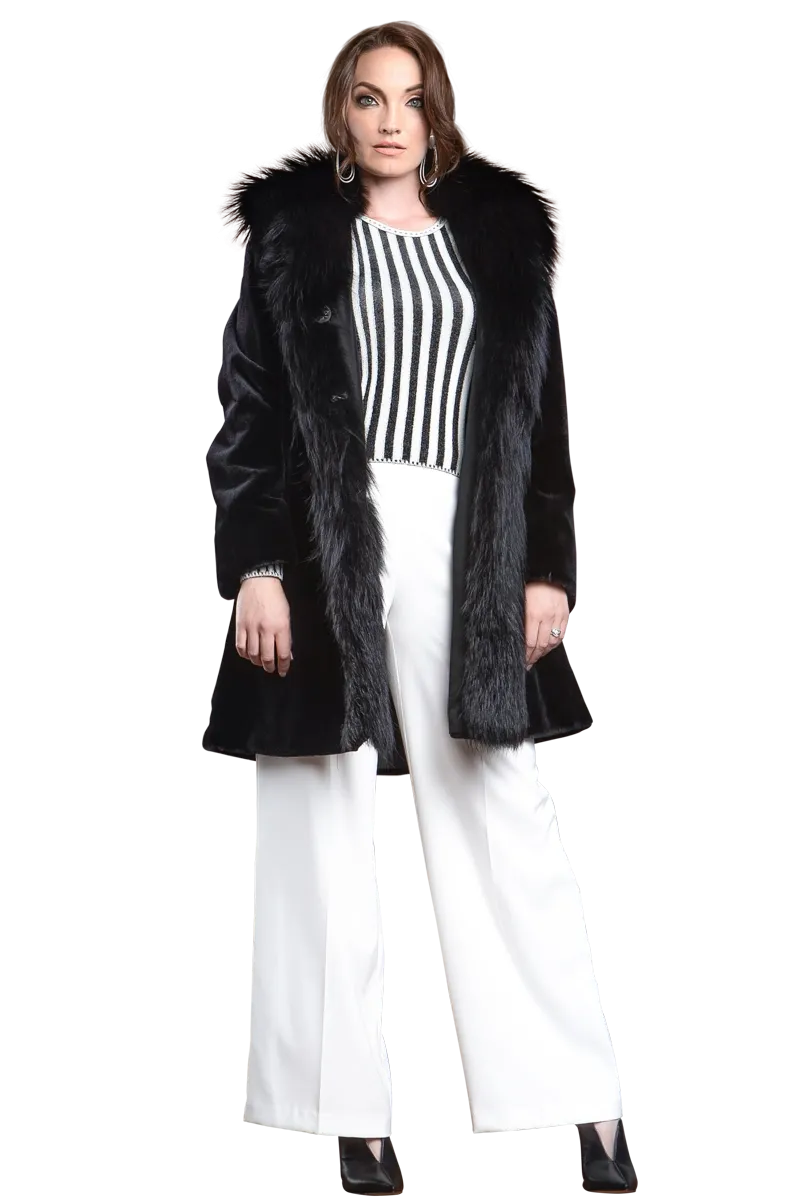 Reversible Fitted Sheared Mid Length Mink and Fox Fur Coat