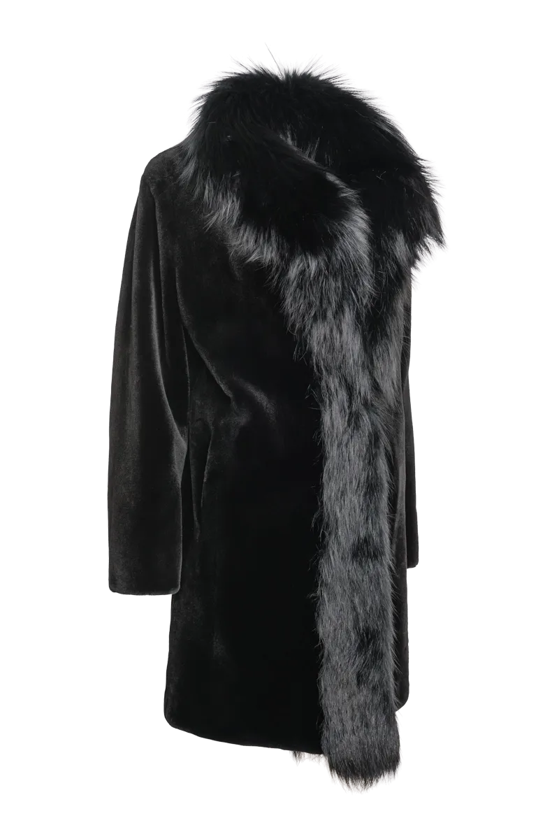 Reversible Fitted Sheared Mid Length Mink and Fox Fur Coat