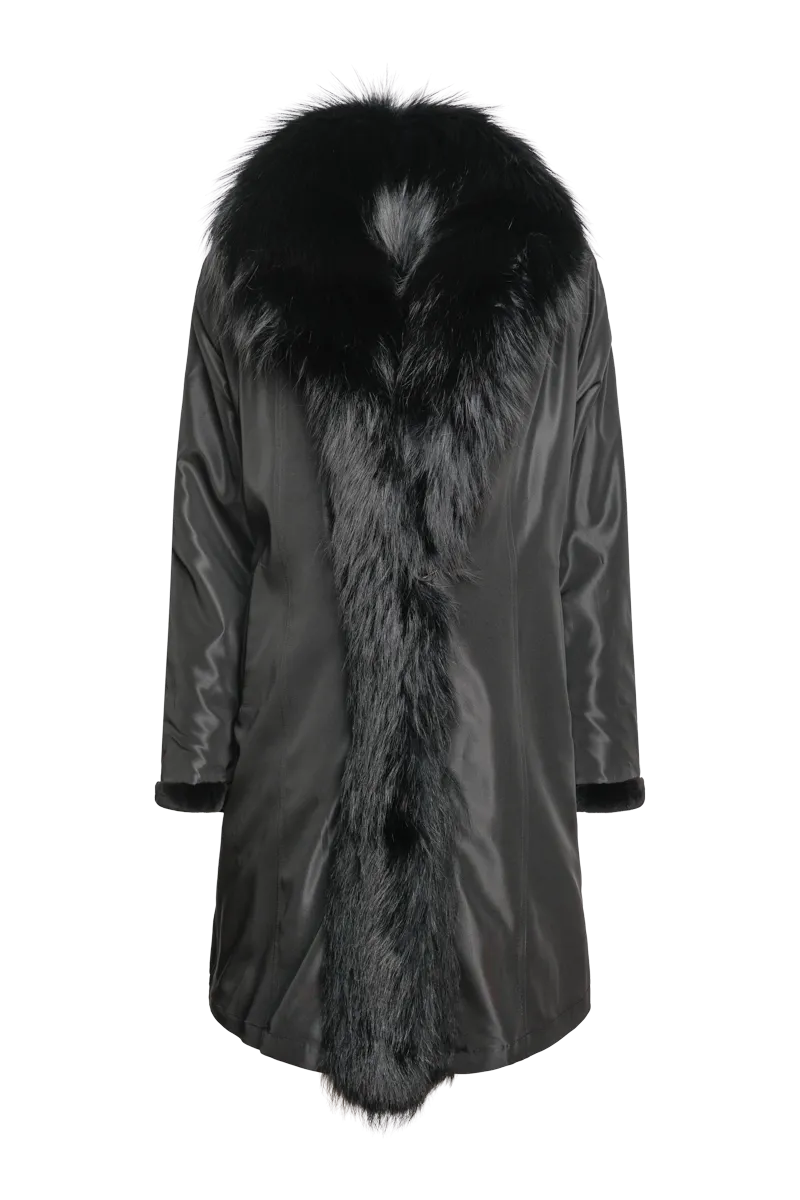 Reversible Fitted Sheared Mid Length Mink and Fox Fur Coat