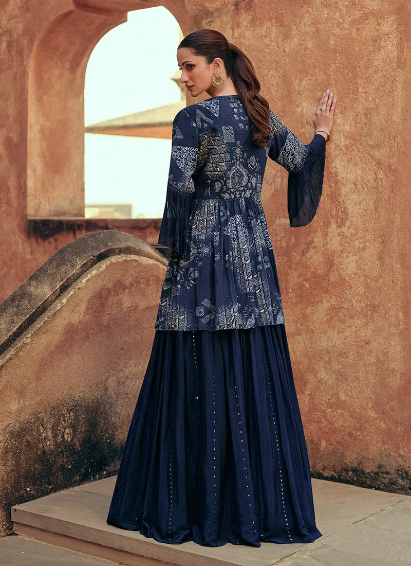 Royal Blue Jacket Style Lehenga