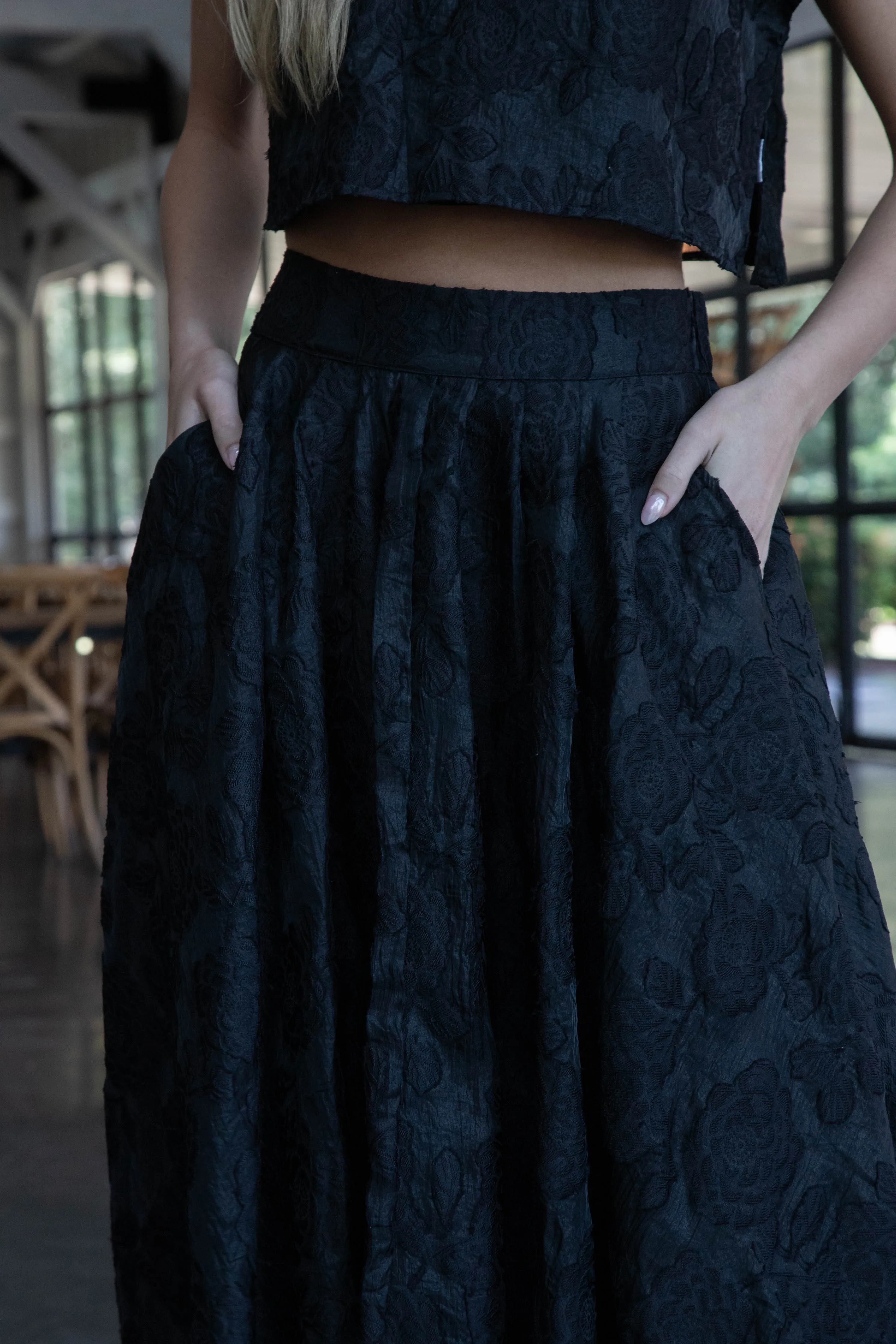 Ryann Jacquard Midi Skirt, Black