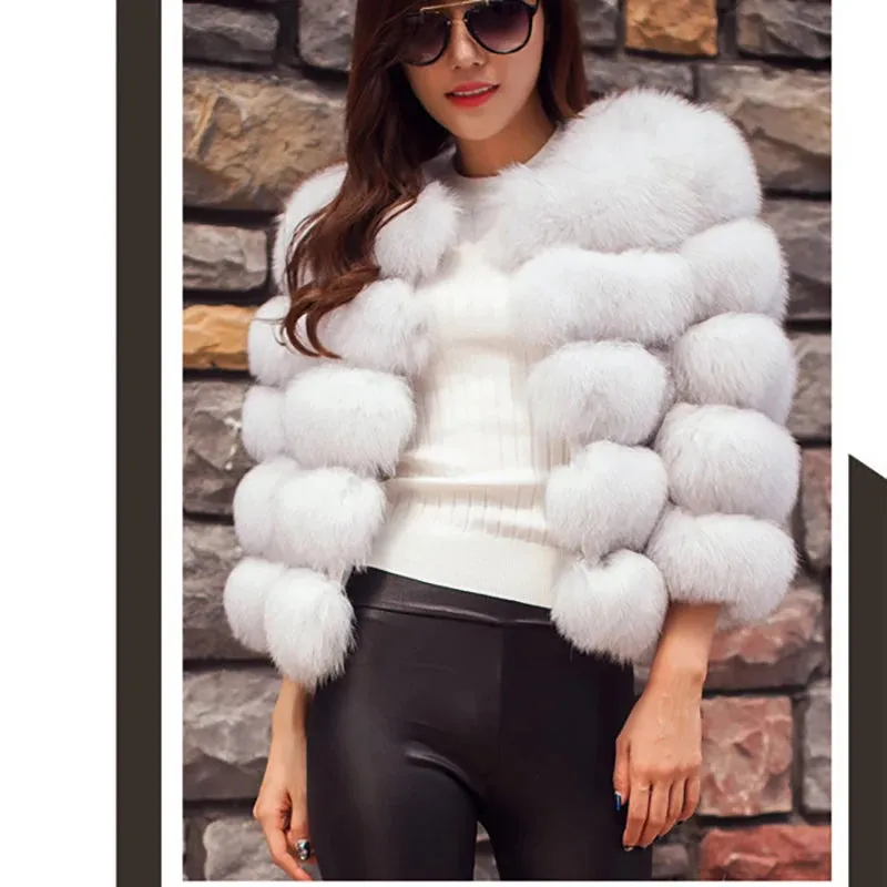 S-2XL Hooded Pink FAUX Fur Coat (Elegant)