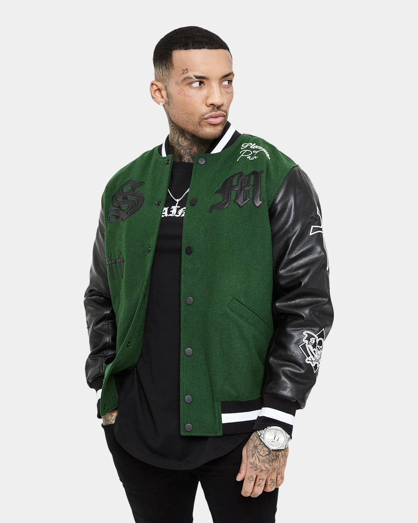 Saint Morta Graveyard Varsity Jacket Dark Green/Black