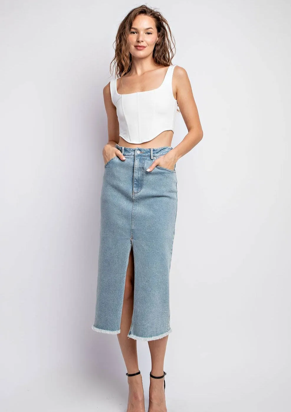 She’s Fire Midi Denim Skirt