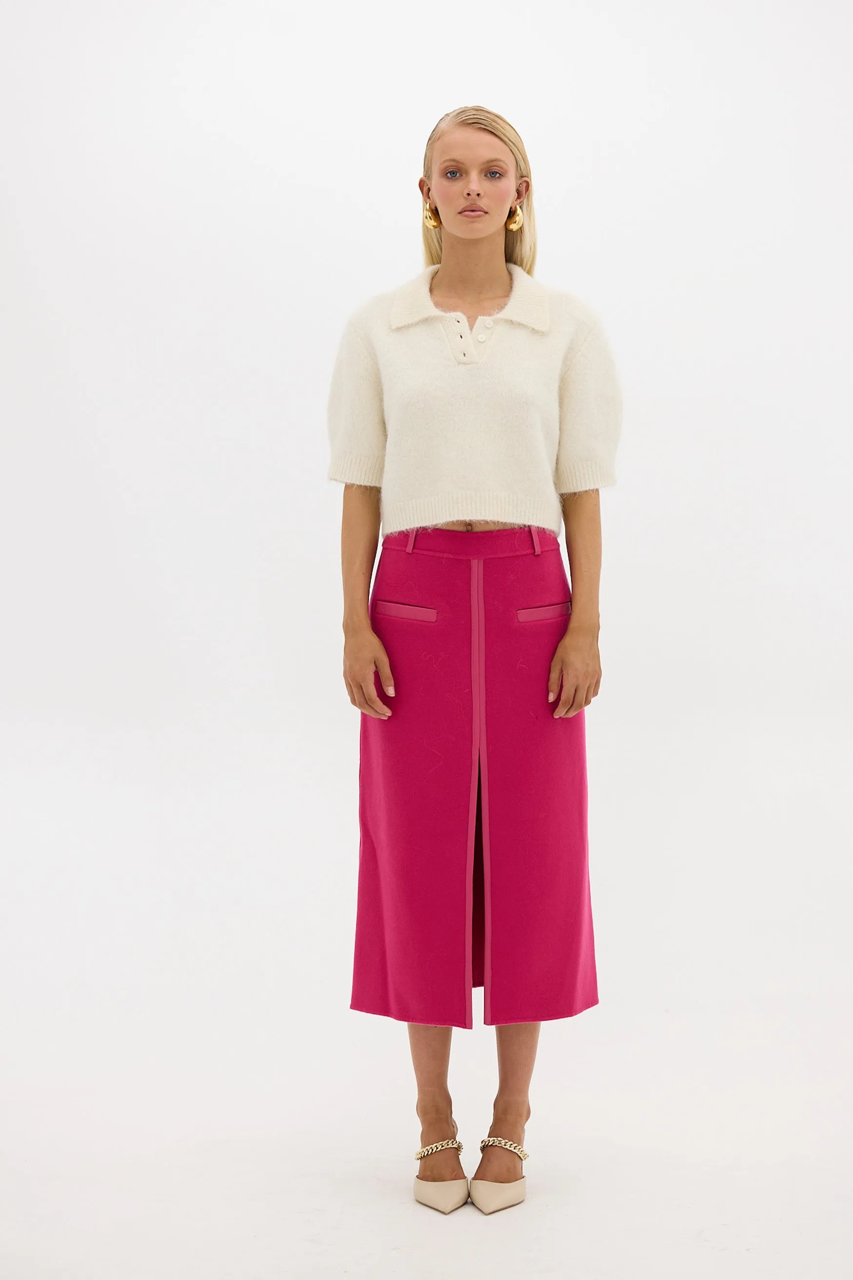 Sophia Wool Midi Skirt - Hot Pink