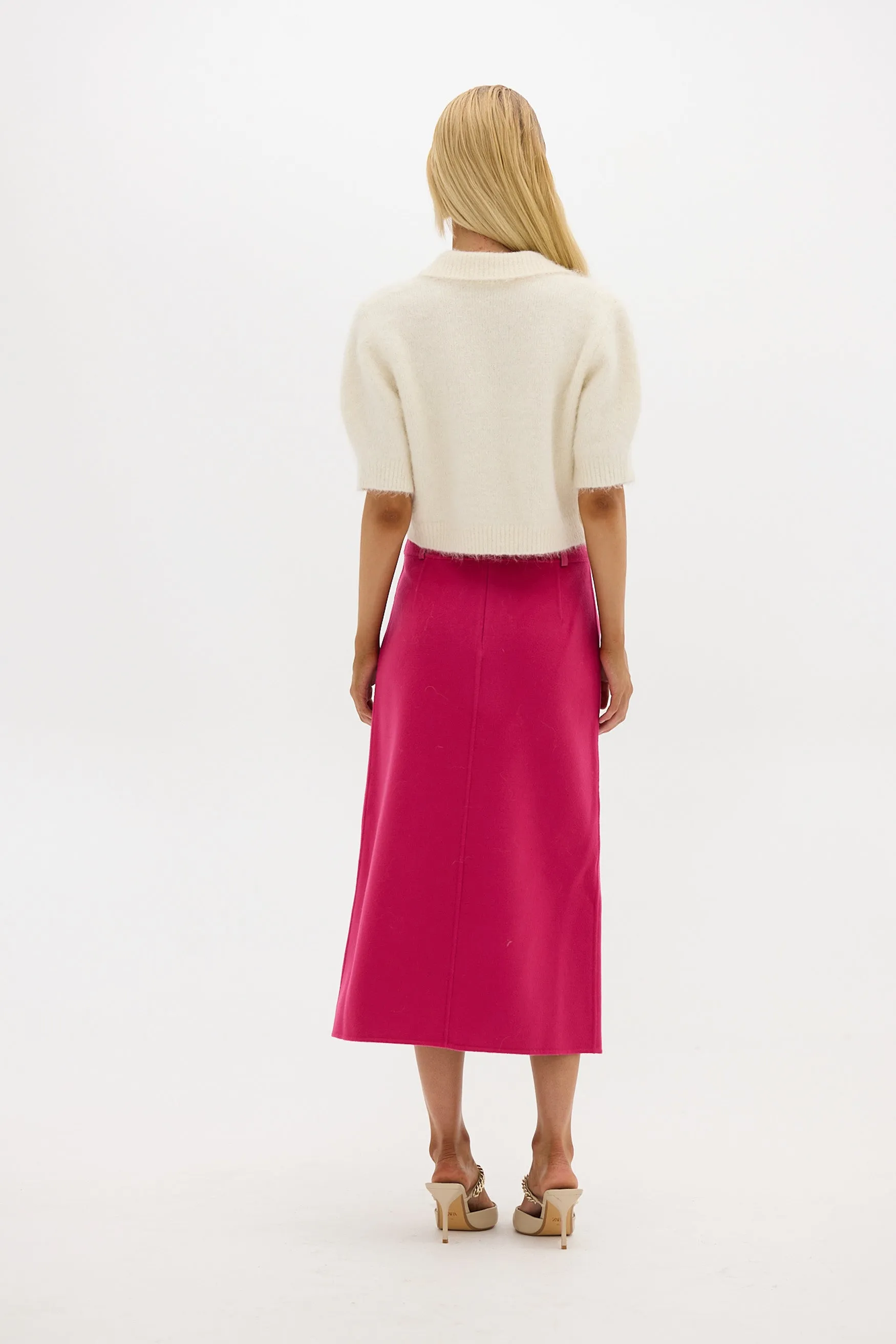 Sophia Wool Midi Skirt - Hot Pink