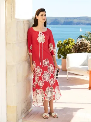 St Tropez Dress - Red/Ivory (Size 8 Only)