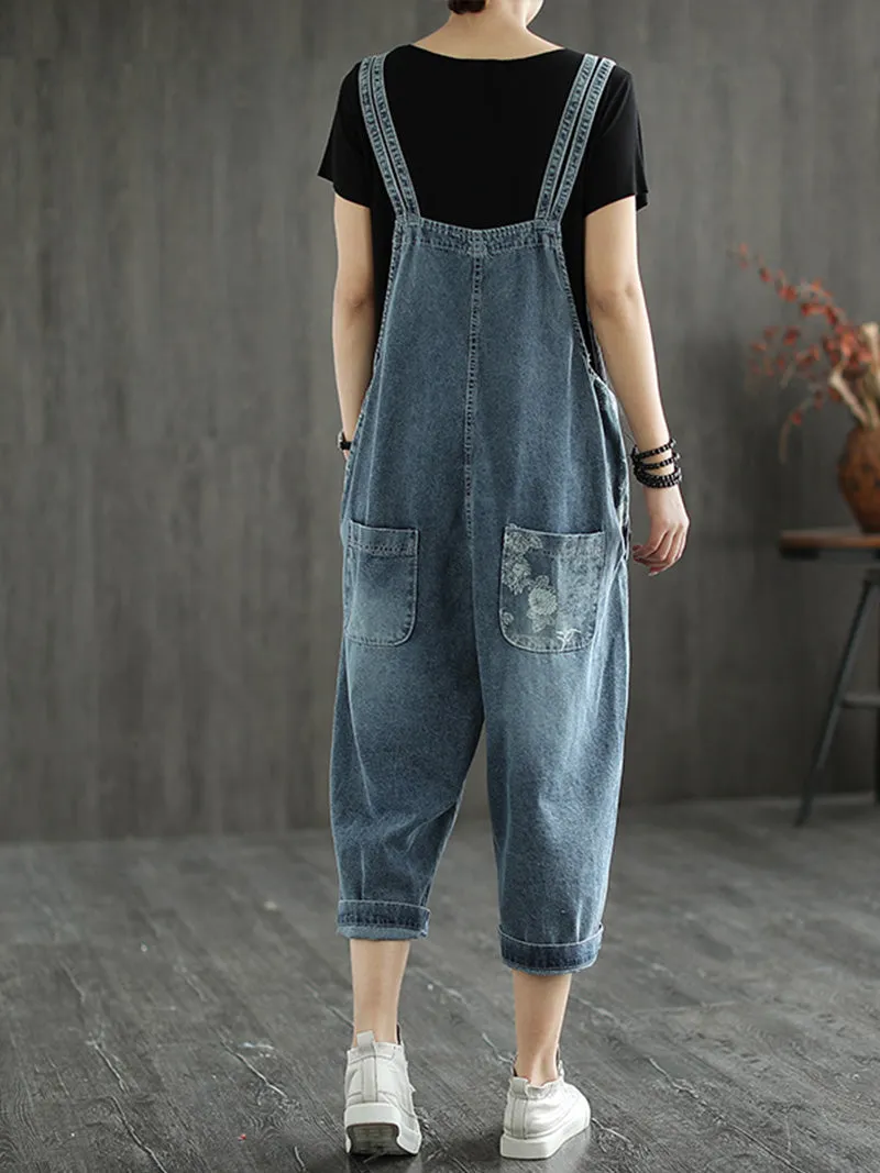 State of The Heart Denim Ripped Cropped Overall Dungarees