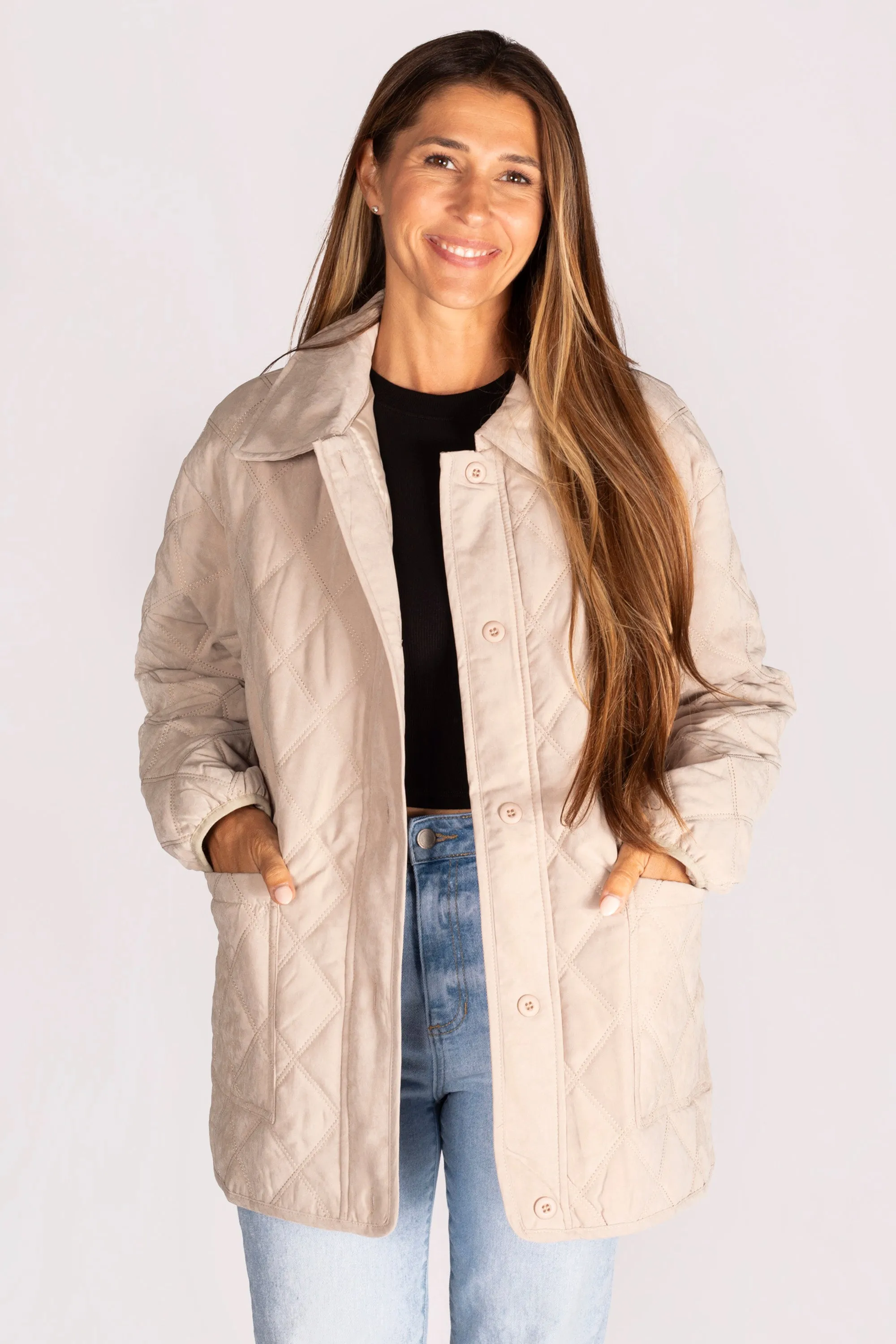 Stone Button Down Quilted Jacket - FINAL SALE