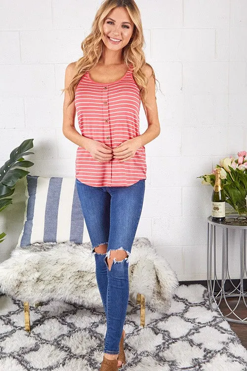 Striped Tank with Buttons