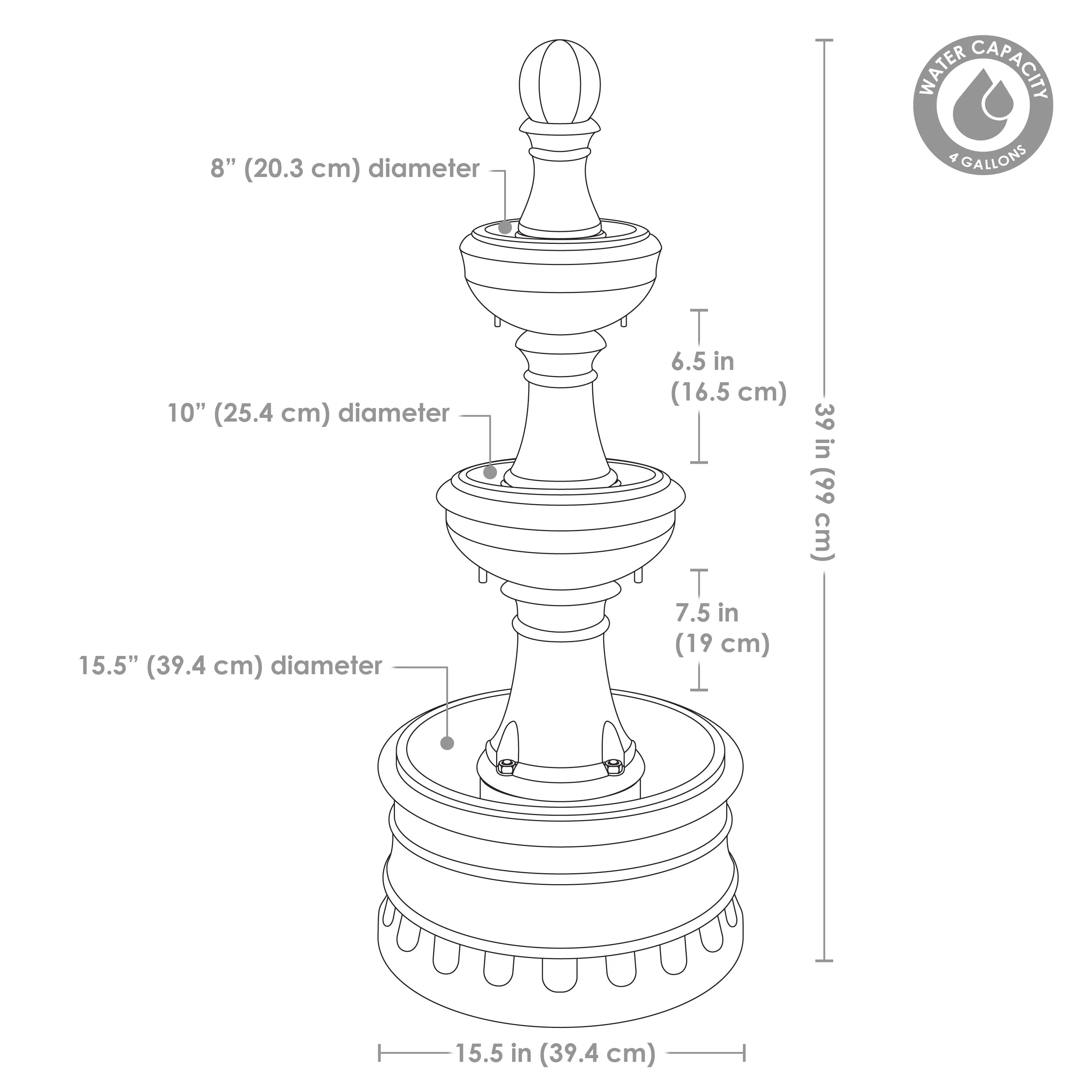 Sunnydaze Cyprus 3-Tier Polyresin Outdoor Water Fountain - 39" H