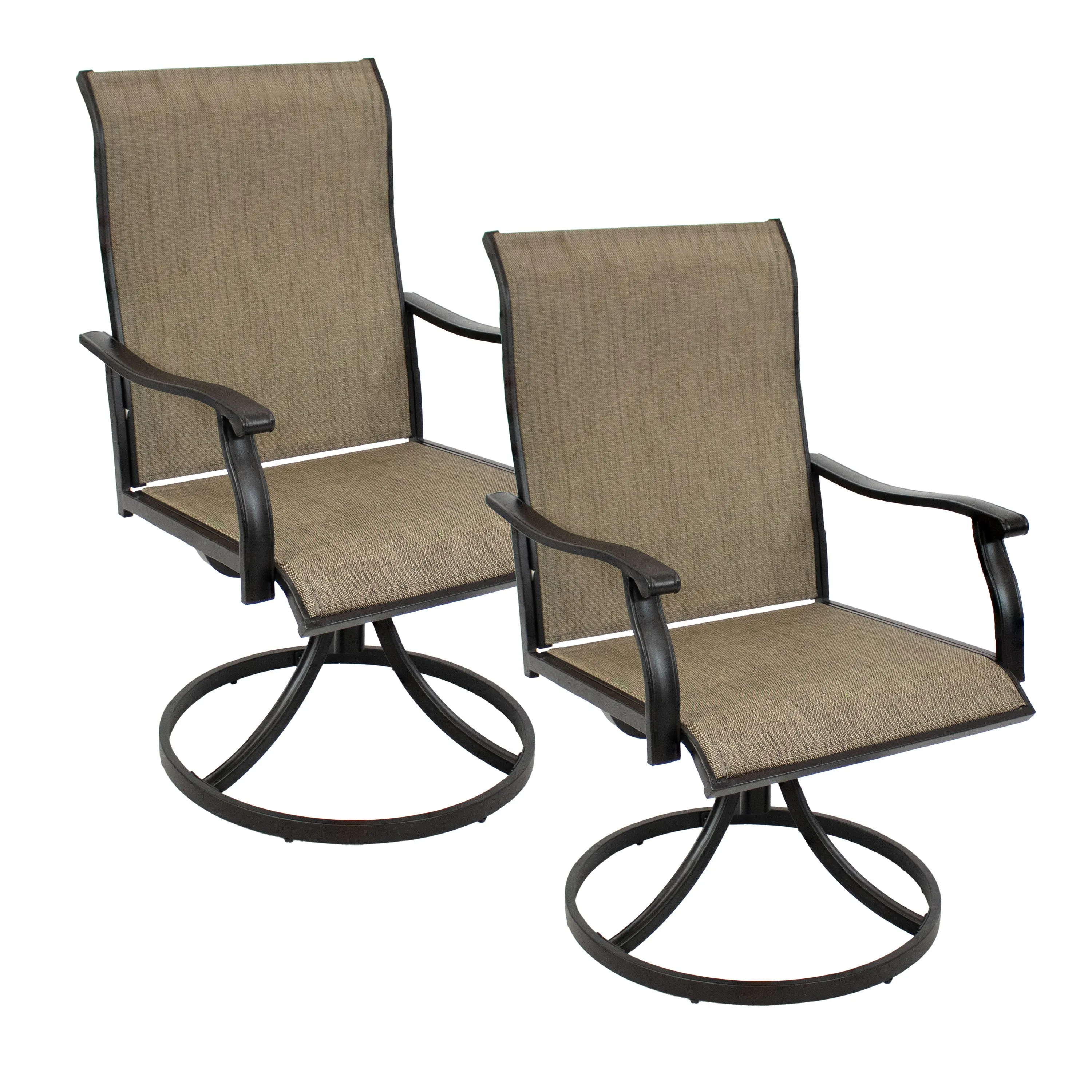 Sunnydaze High Back Swivel Patio Dining Chairs - Brown - Set of 2