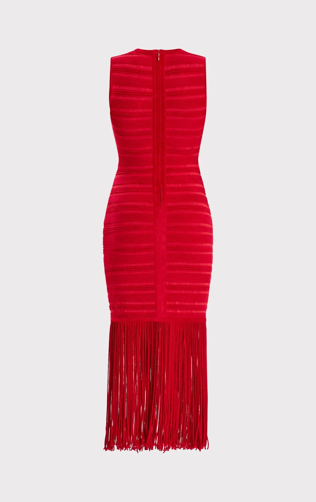 TEXTURED CHENILLE S/L FRINGE MIDI DRESS