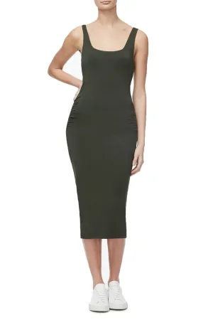 THE RUCHED MIDI DRESS | OLIVE002