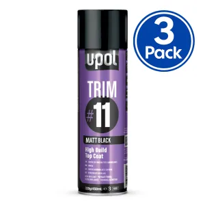 U-POL Trim #11 High Build Top Coat 450ml Matt Black x 3 Pack