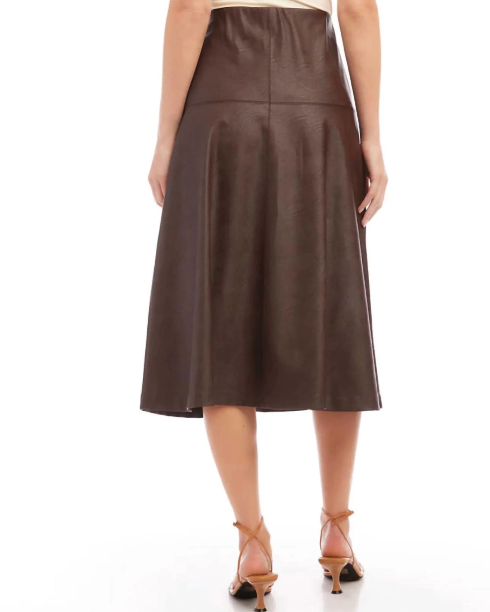 Vegan Leather Midi Skirt In Brown | Brown