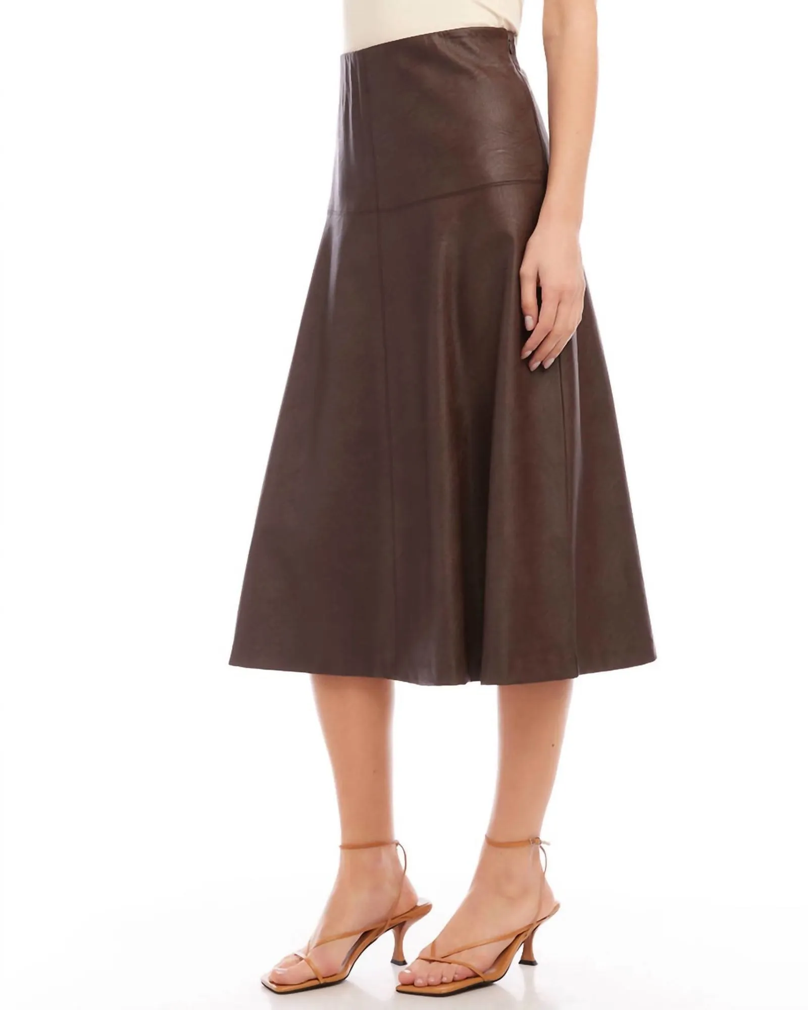 Vegan Leather Midi Skirt In Brown | Brown