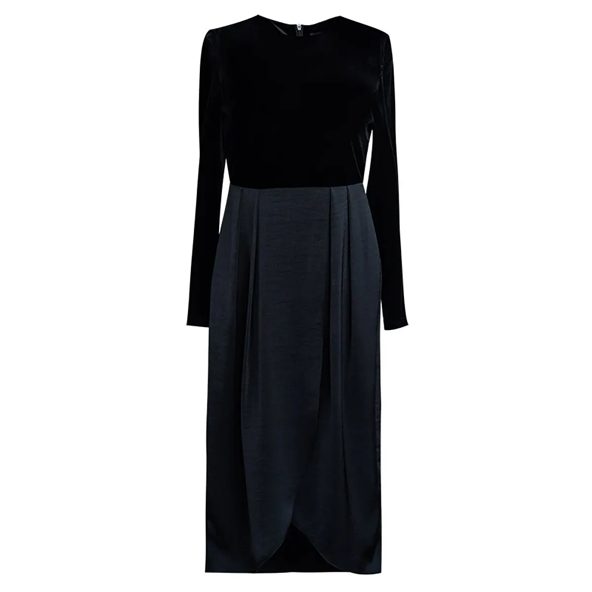 Velvet Shoulder Cut-Out Black Midi Dress