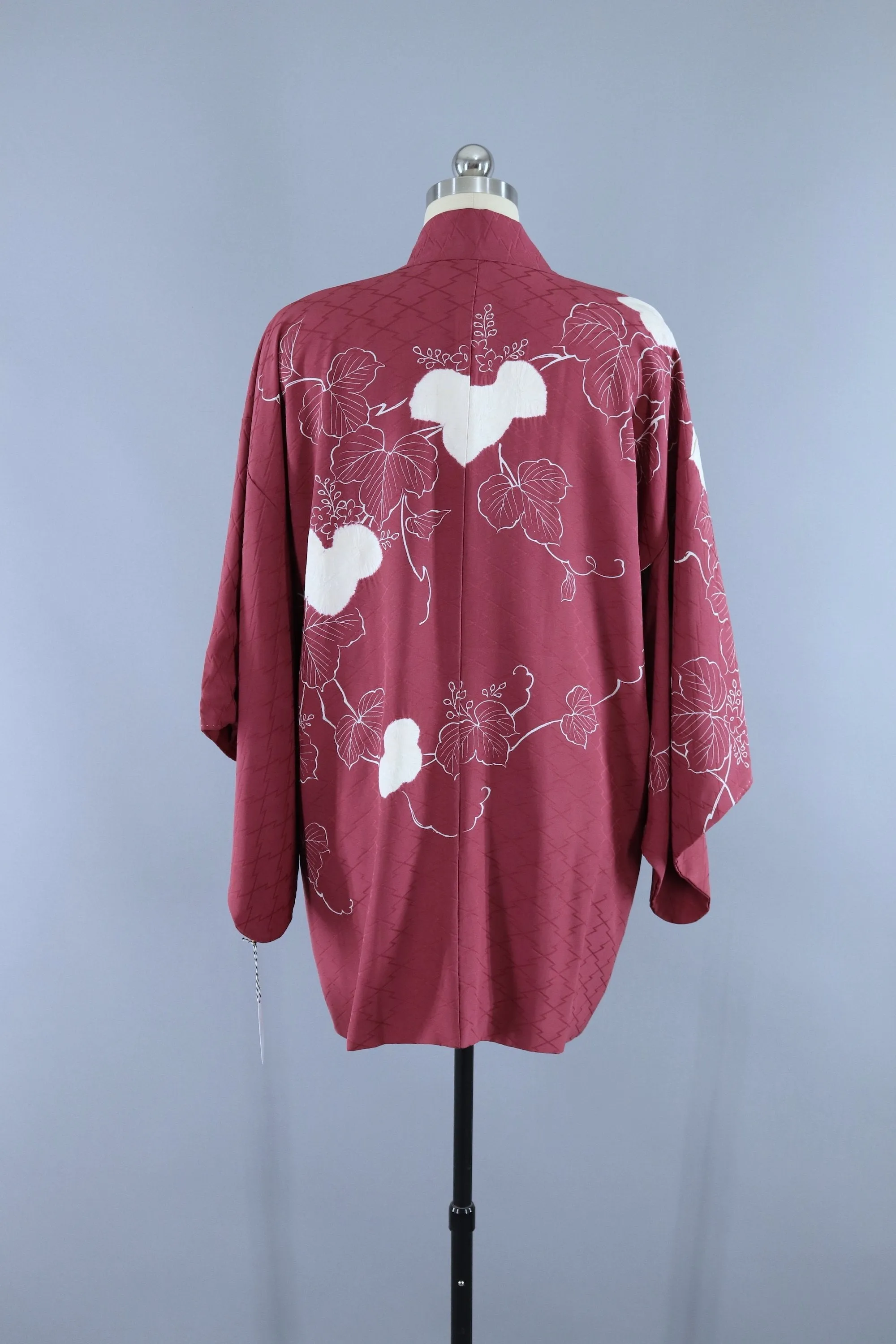 Vintage 1950s Silk Haori Kimono Cardigan Jacket / Mauve Pink Shibori Leaves