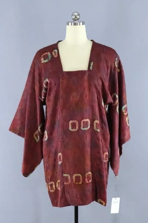 Vintage 1960s Michiyuki Kimono Jacket / Purpleish Brown Shibori Abstract