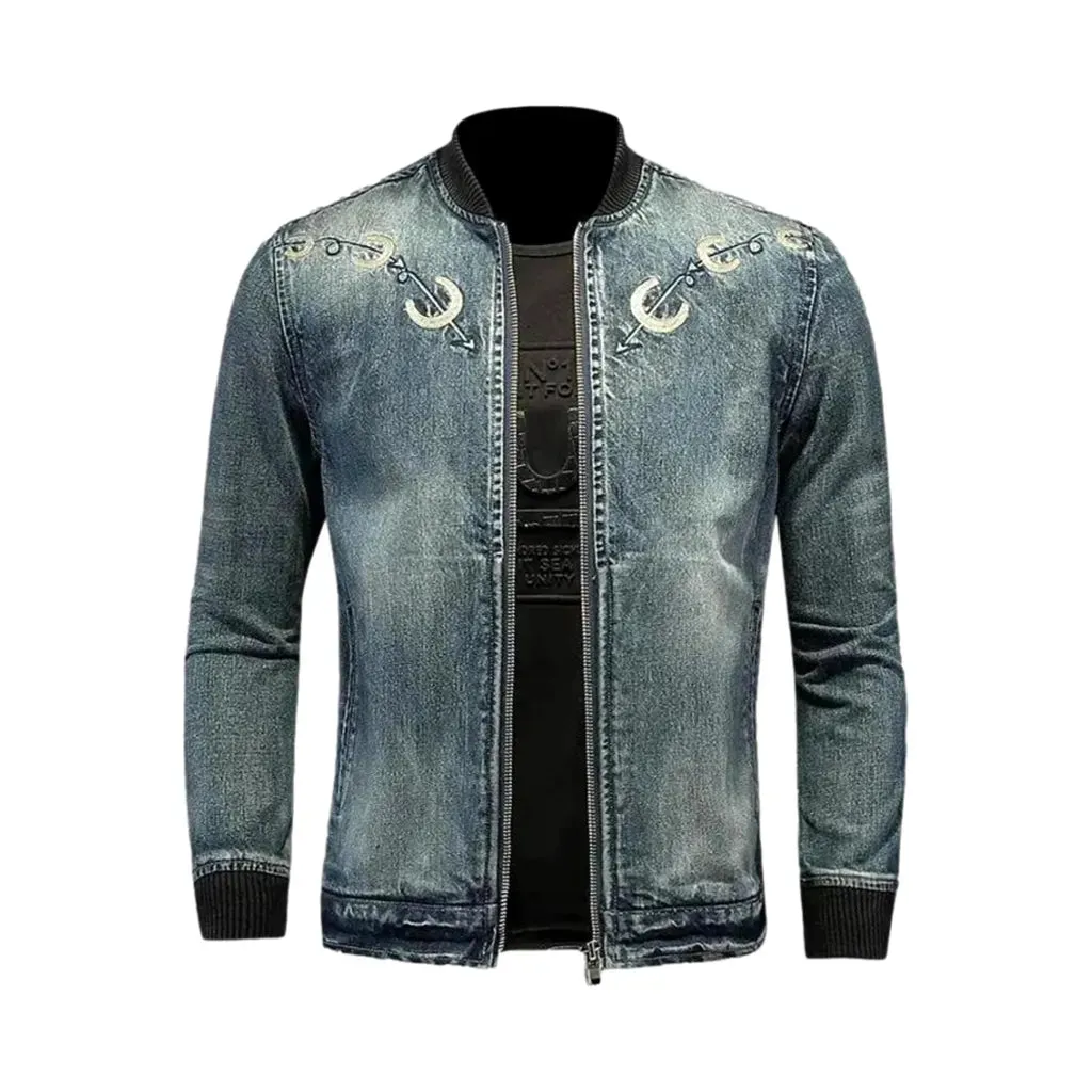 Vintage style slim fit men's denim bomber jacket