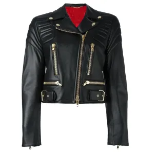 Women Moschino Cropped Biker Leather Jacket