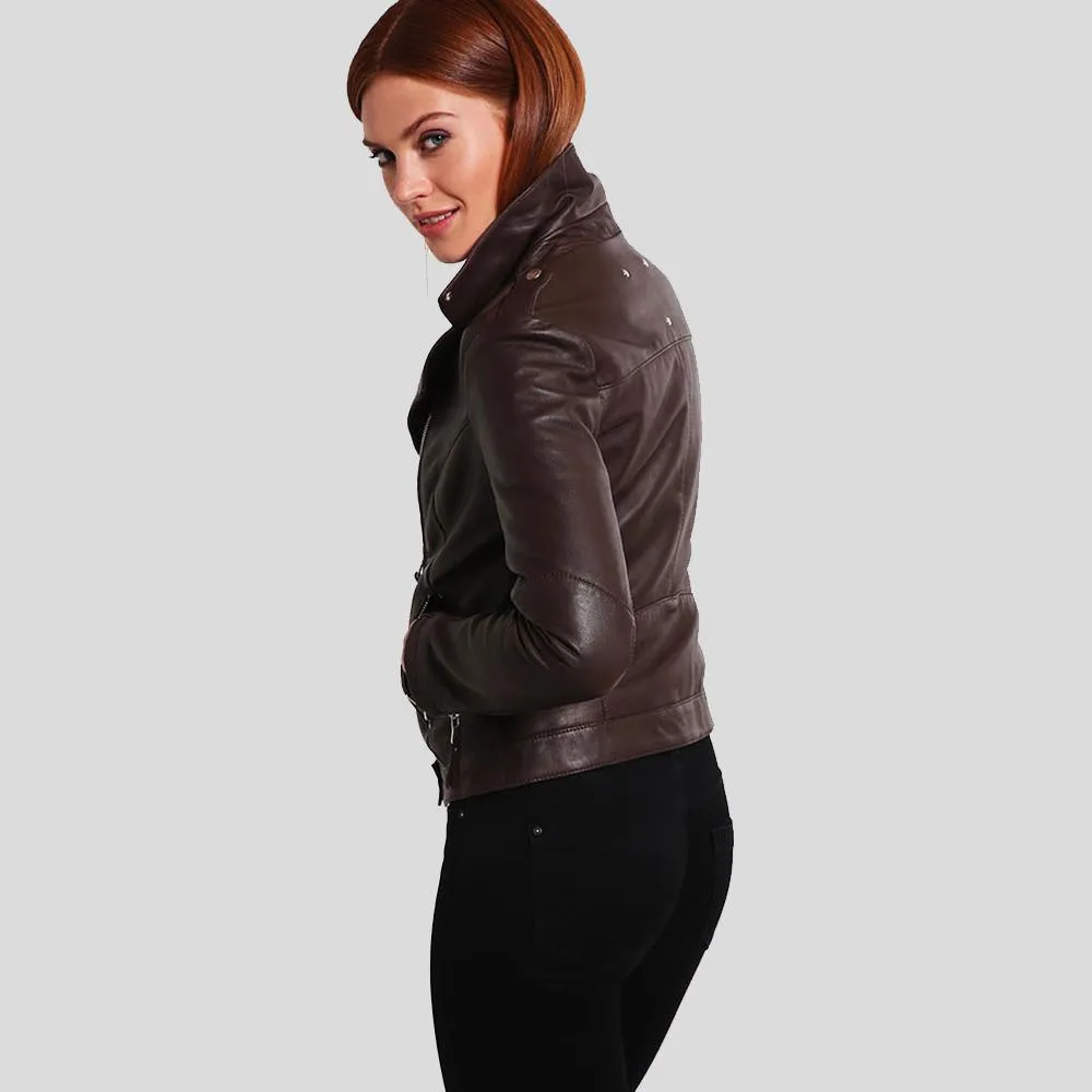 Women's Luna Brown Biker Leather Jacket