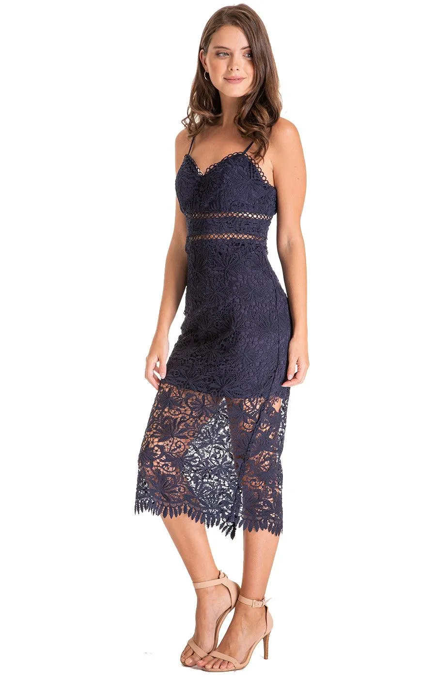 Women's Navy Love Heart Neckline Lace Dress