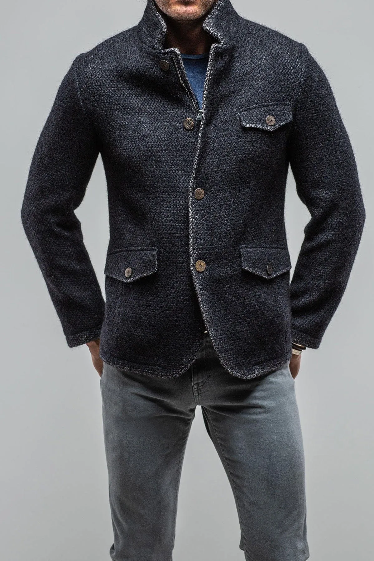 Wren Wool Coat w/ Zipper In Navy