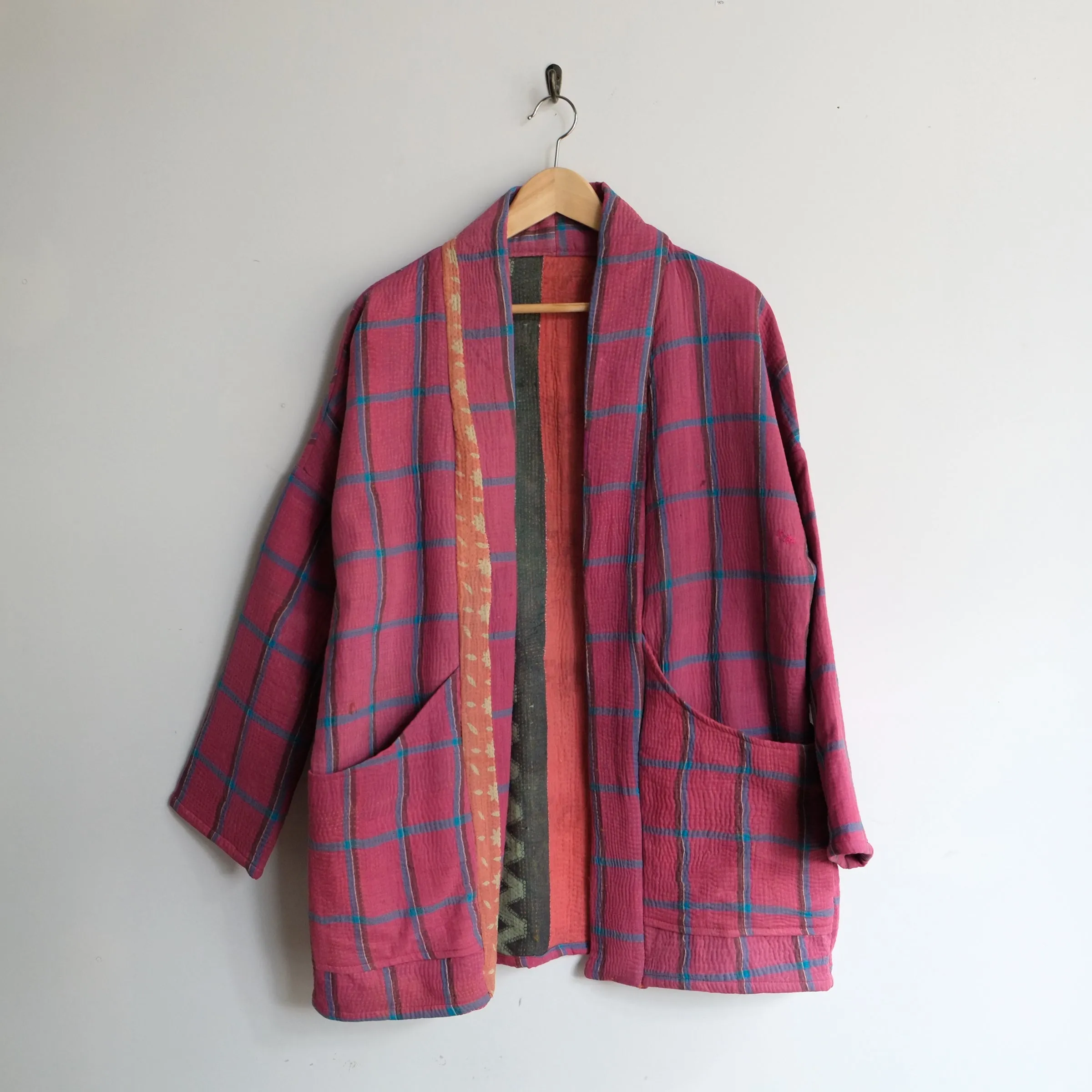 XS Red with Blue Plaid Stripes Anoushka Jacket LL157