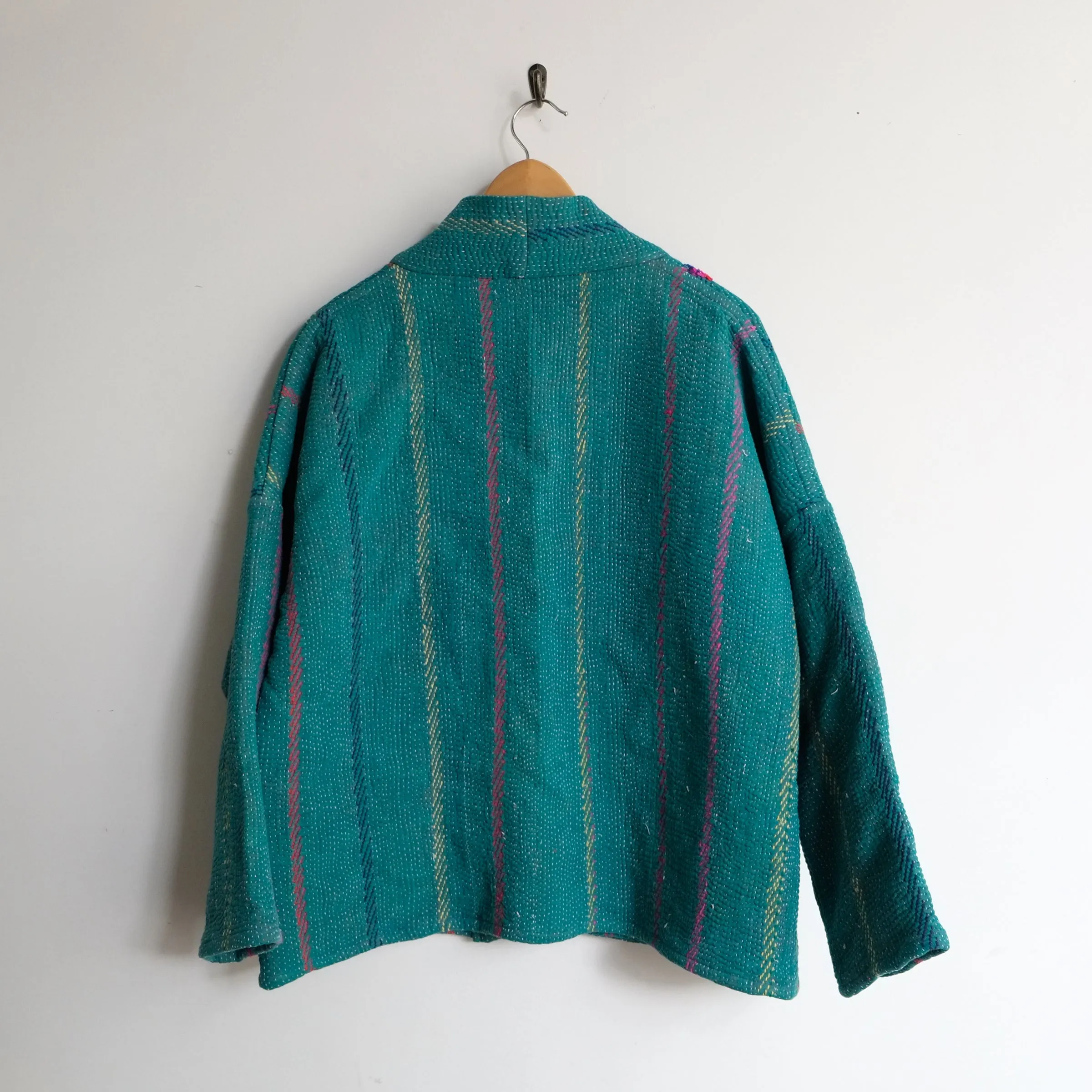 XXS Green with Multi Color Stripe Embroidery Anoushka Jacket LM128