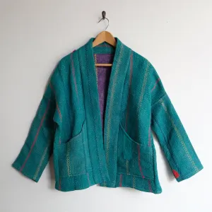 XXS Green with Multi Color Stripe Embroidery Anoushka Jacket LM128