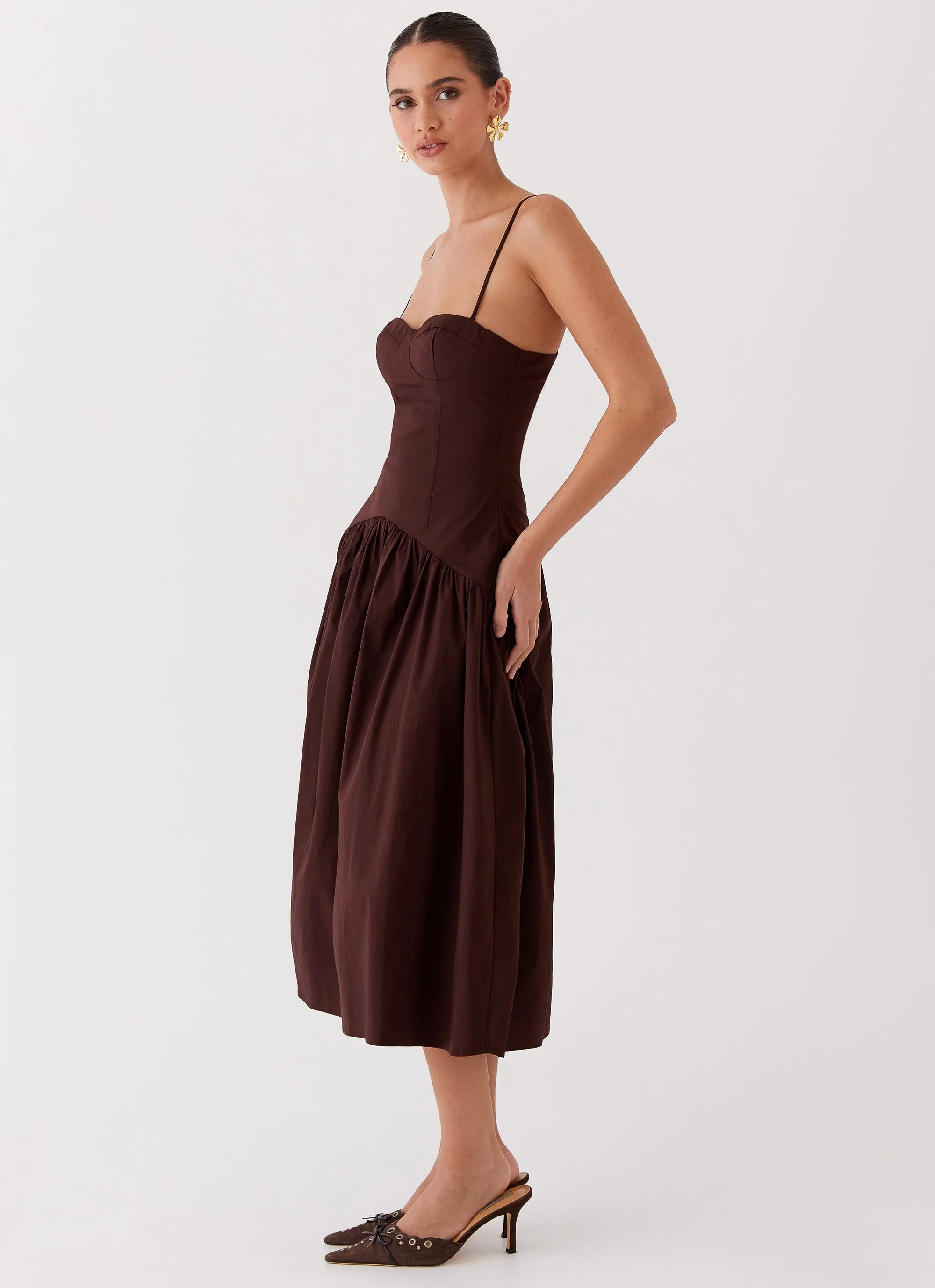 Yvette Corset Midi Dress - Chocolate